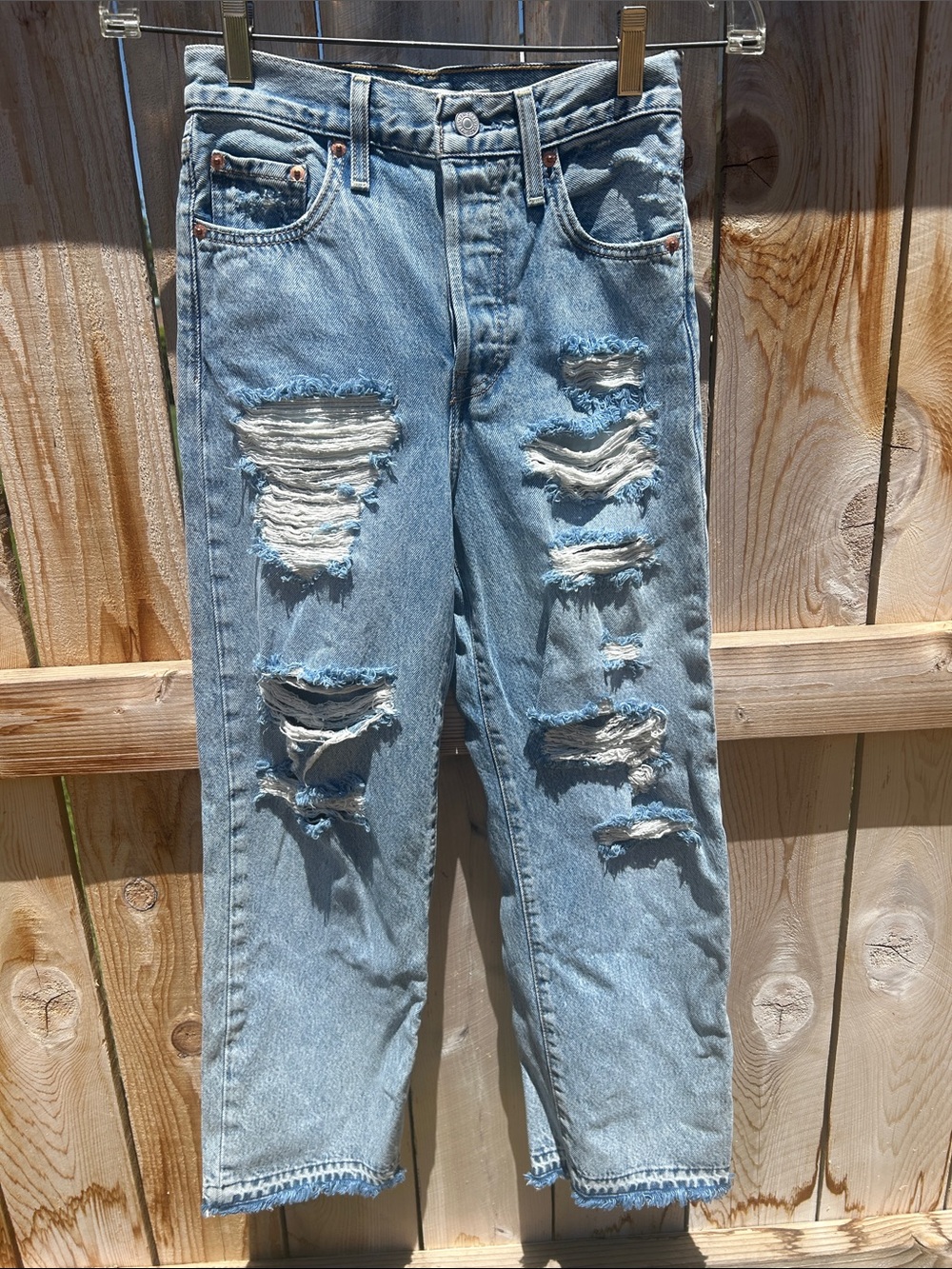 Levi’s Distressed Ribcage Straight Ankle Jeans
